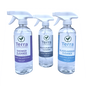Terra Living Goods plant-based eco-friendly 3-bottle cleaning bundle on a white background

