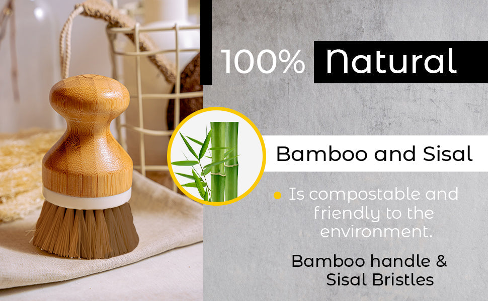 Bamboo Sisal Dish Brush Eco Friendly Firm Bristles For Dishes, Pans, Produce