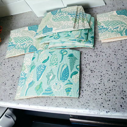 Biodegradable Kitchen Cloth Coastal Beach Style 70% Cellulose 30% Cotton