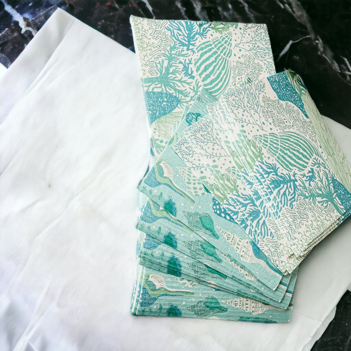 Biodegradable Kitchen Cloth Coastal Beach Style 70% Cellulose 30% Cotton
