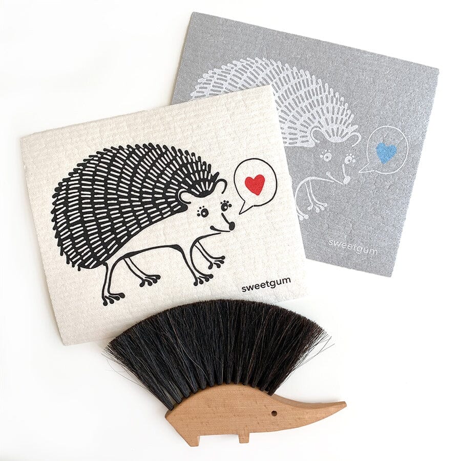 Hedgehog Swedish Dishcloth | black on white
